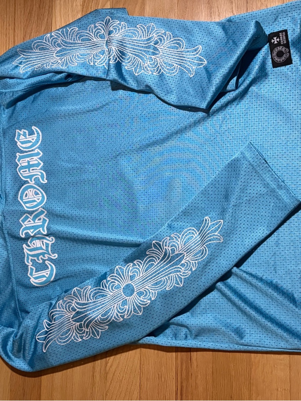 Chrome Hearts Light Blue Perforated Long Sleeve with White Logo